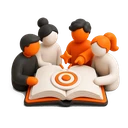 Açık kitap başında birlikte çalışan dört kişi